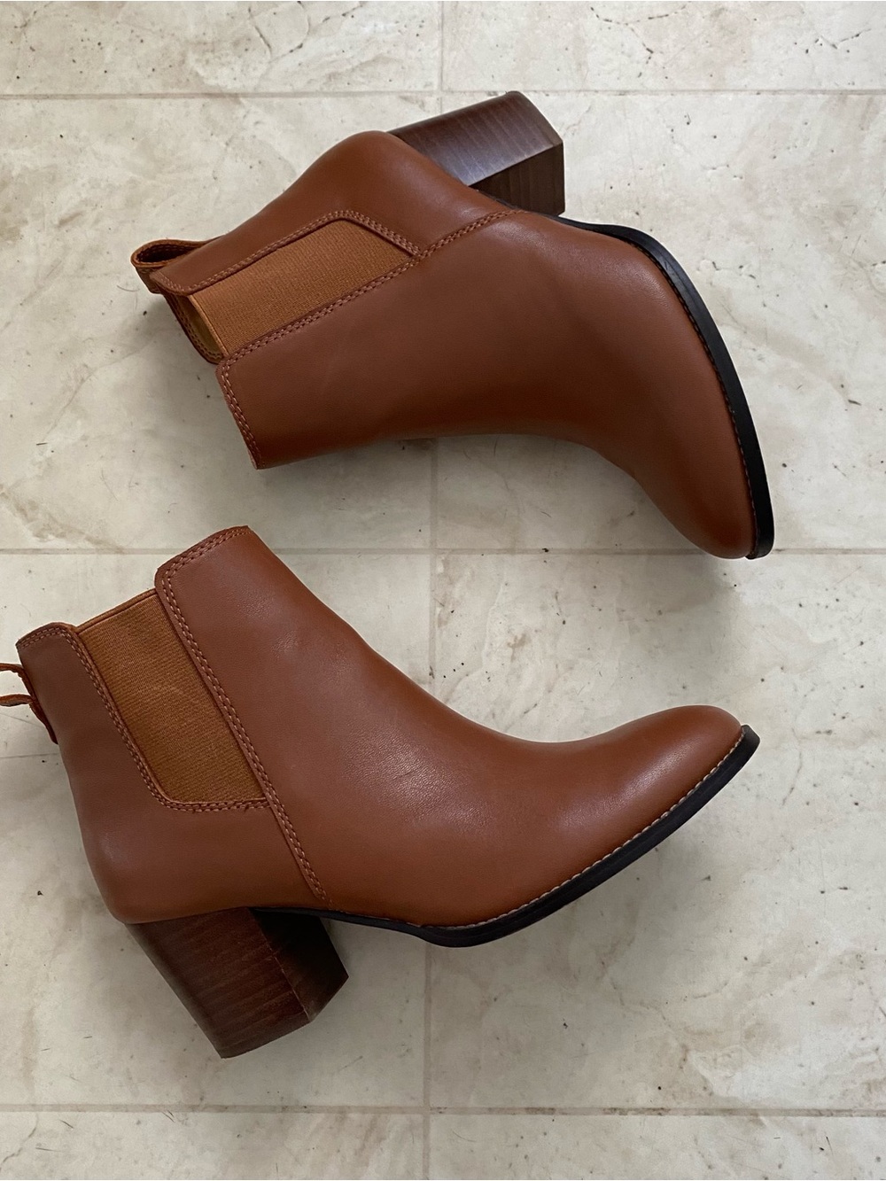 $178 J.Crew Factory Rory Brown Tan Leather Block Heels Ankle Boots Booties 7.5 - Picture 2 of 14
